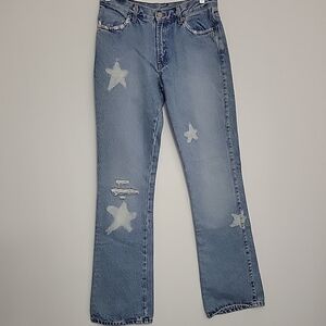 NWT Twin-Set Italian Made Distressed Star Jeans Size Small Mini Bootleg Star Dye